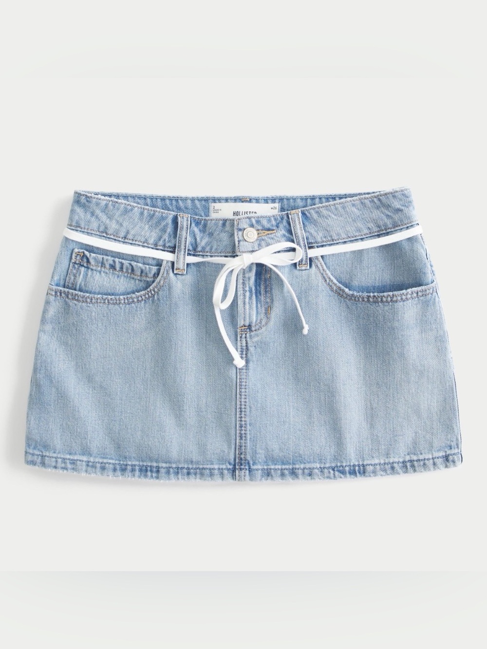 Hollister Pale Blue Denim Mini Skirt with White Drawstring size 24